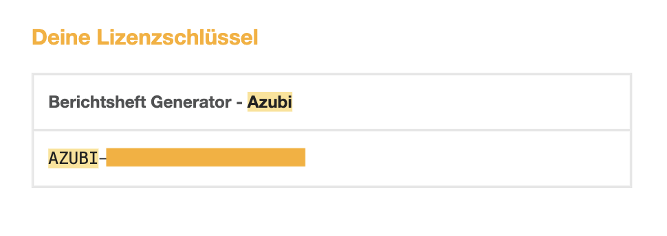 Beispiel einer Lizenzschlüssel-Email